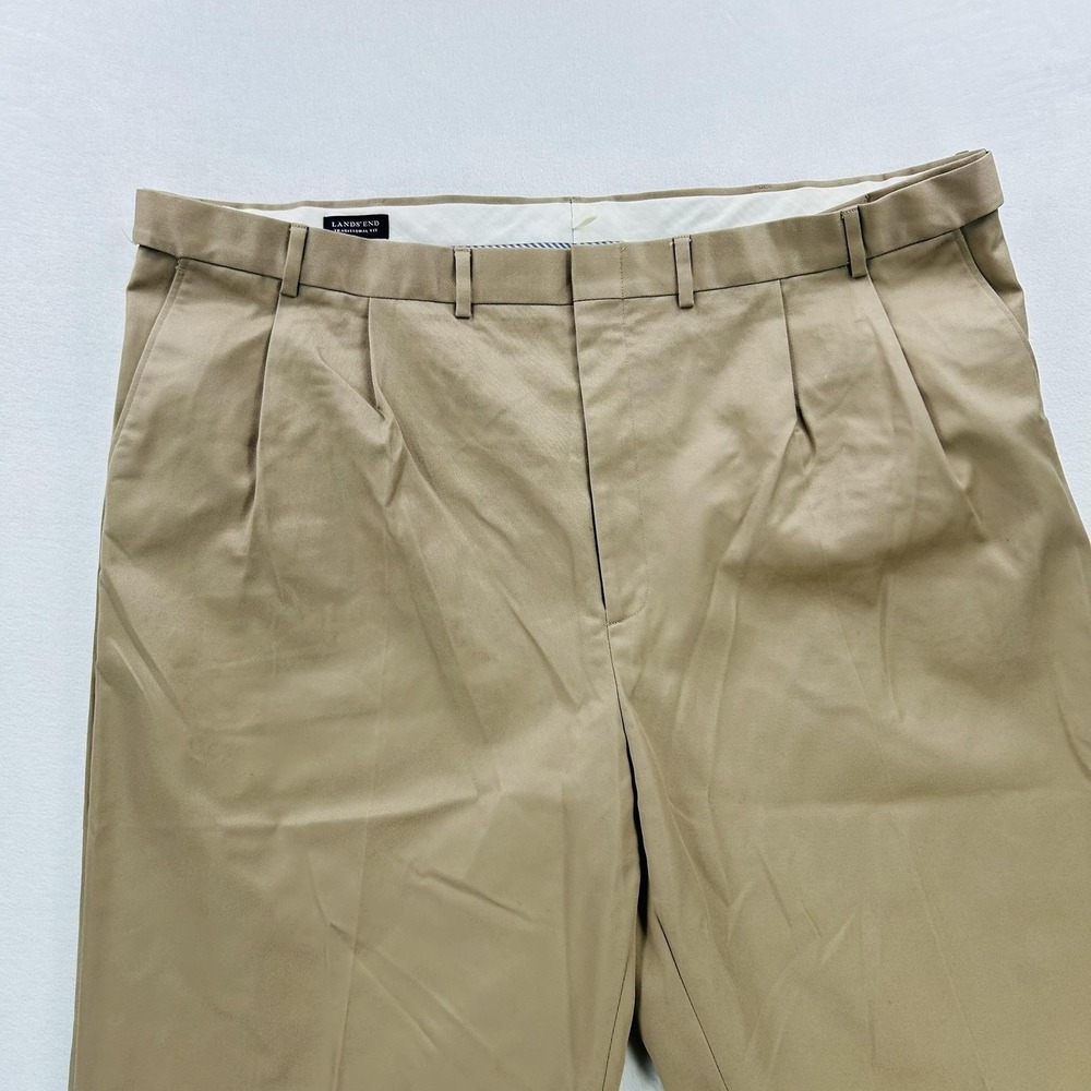Lands' End Pants Mens 46 Long Khaki Traditional Fit Pleated Cuffed Chino Casual - Picture 15 of 16